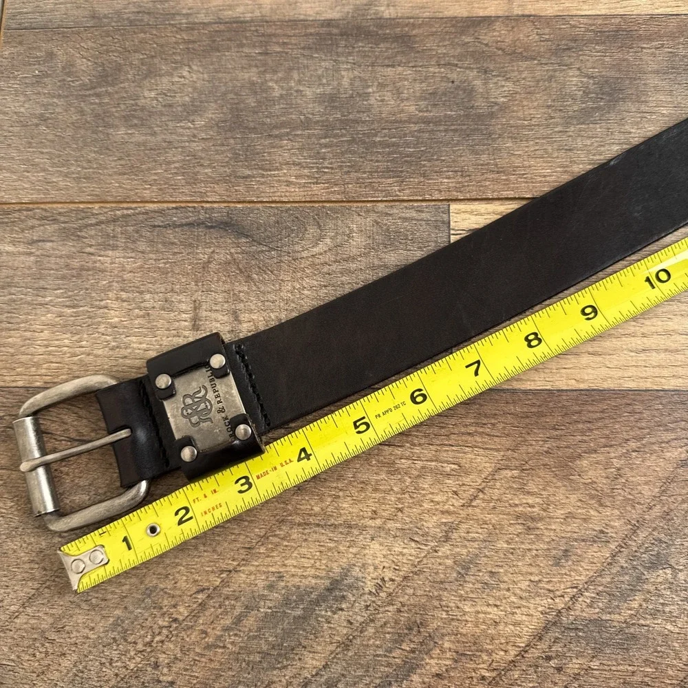 Rock & Republic Leather Belt Logo Rivet Buckle‎ Black Mens 44 Handcrafted